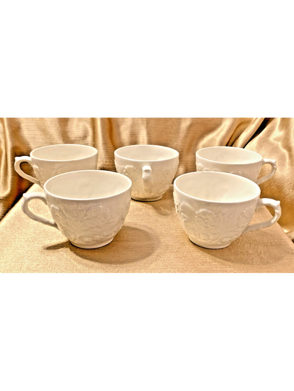 Antique Spode IMPERIAL FANCIES Tea Coffee Cups 1920s Embossed Floral 5pc